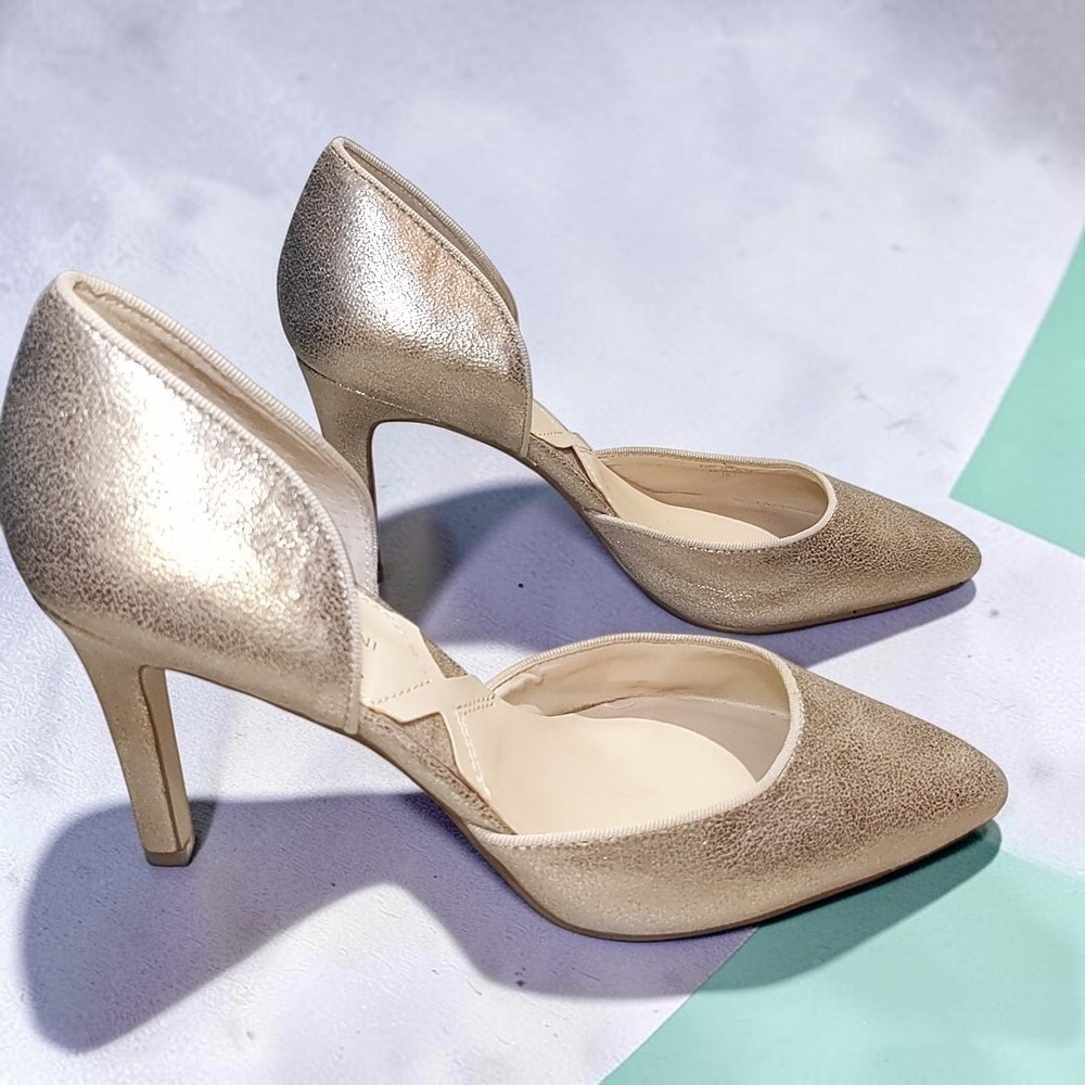 Adrienne Vittadini Champagne Gold Metallic D'Orsay Heels Pointed Toe Pumps 8.5M